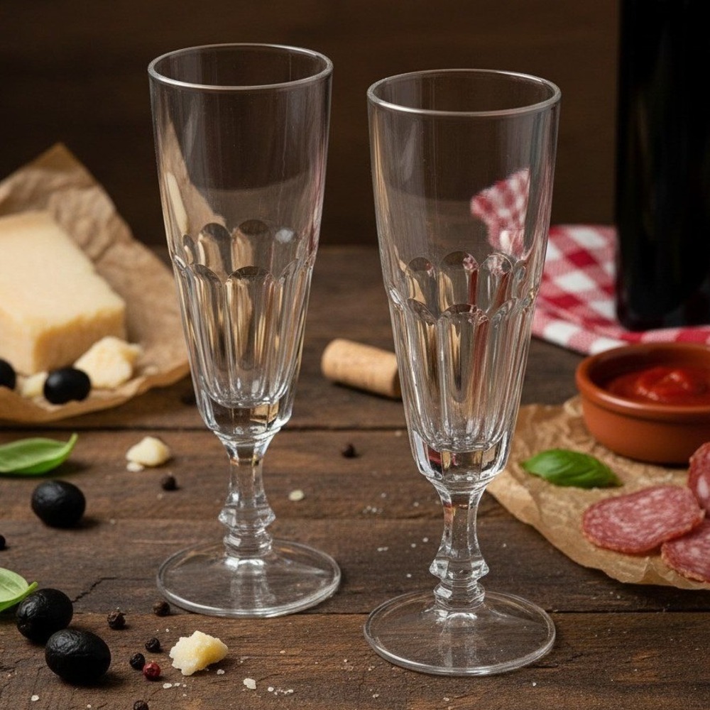 Italian Crystal Champagne Flutes, Set of 2 Wedding Toast Glasses, Clear Stemware